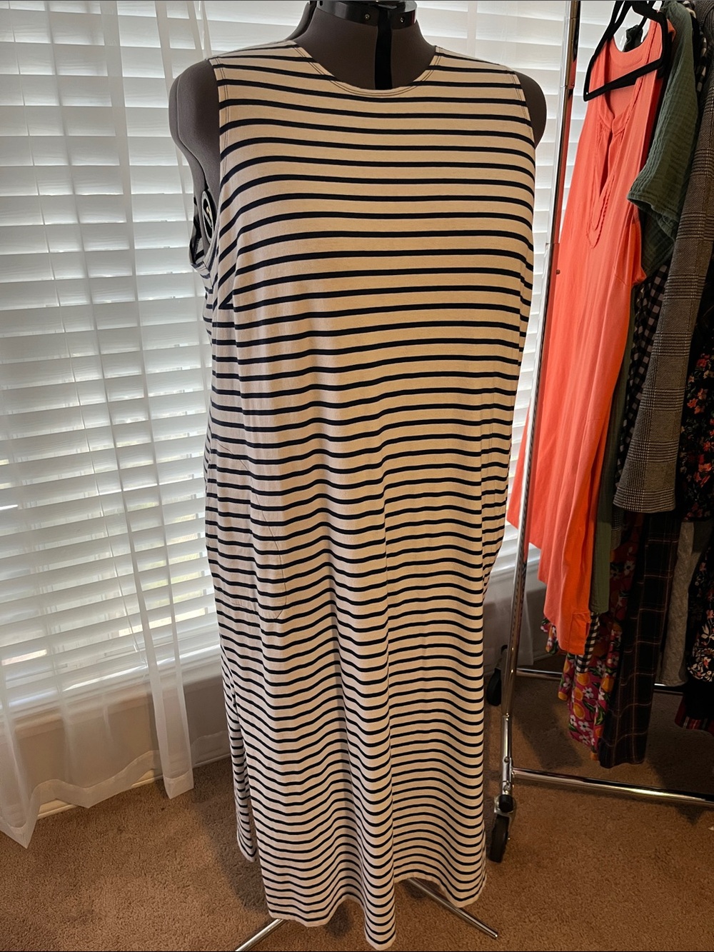 Lands End Navy/White Swim Cover/Maxi Dress - Classic Summer Style